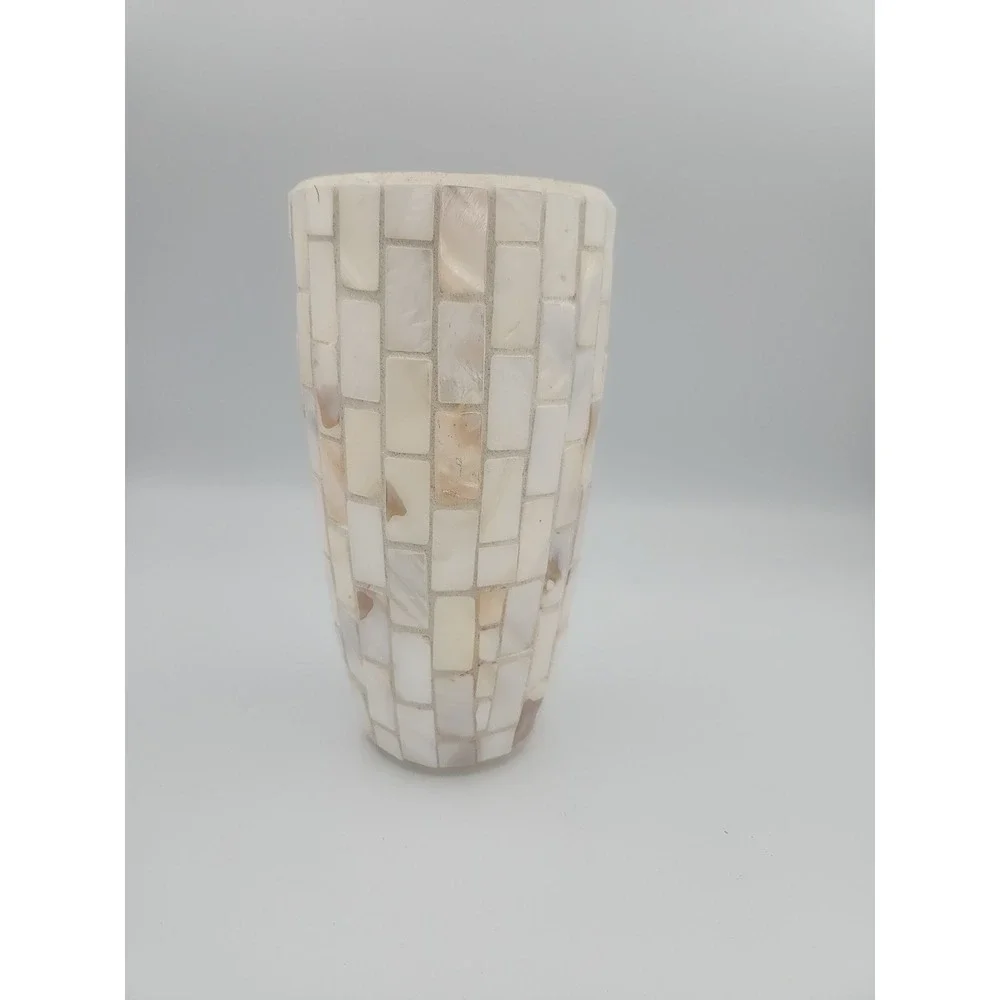 Mother of Pearl Mosaic Cylinder Vase 7